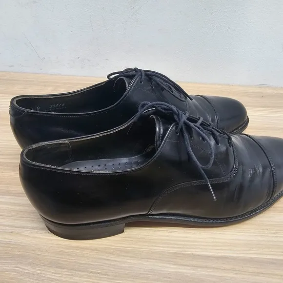 Vintage Oxford Shoes Men 11 D Black Leather Cap Toe Dressy Formal WALK OVER USA