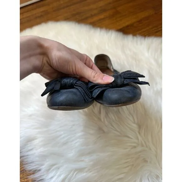Vintage Prada Blue Bow Leather Ballet Flats Shoes