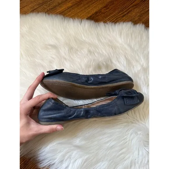 Vintage Prada Blue Bow Leather Ballet Flats Shoes