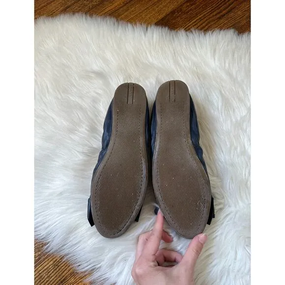 Vintage Prada Blue Bow Leather Ballet Flats Shoes