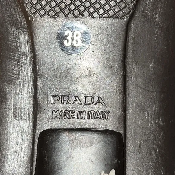 VINTAGE PRADA CALZATURE DONNA NAPPA SPORTS HEEL SHOES BROWN LEATHER Sz 38 US 7.5