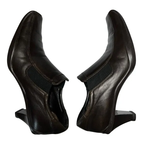 VINTAGE PRADA CALZATURE DONNA NAPPA SPORTS HEEL SHOES BROWN LEATHER Sz 38 US 7.5