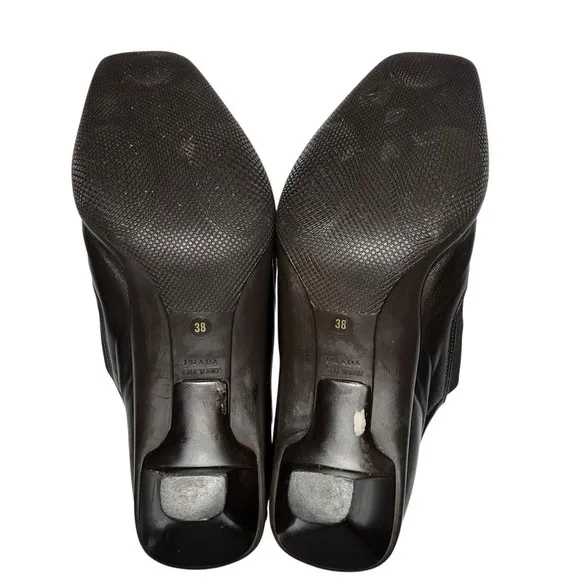 VINTAGE PRADA CALZATURE DONNA NAPPA SPORTS HEEL SHOES BROWN LEATHER Sz 38 US 7.5
