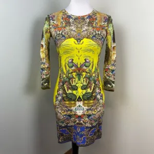 Vintage Roberto Cavalli Bird Floral Print Jersey Bodycon Mini Dress Size 2