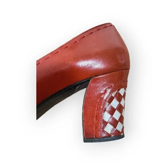 Vintage Rosina Ferragamo Schiavone Leather Heeled Loafer Pumps,  Size 7 1/2, Red