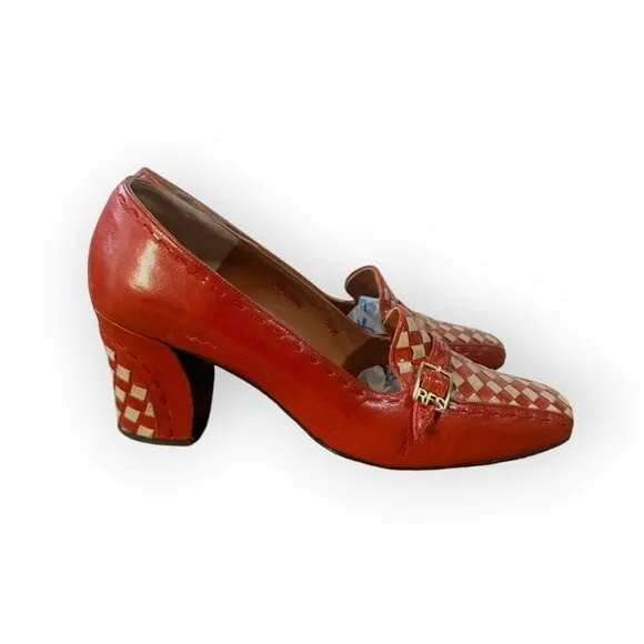 Vintage Rosina Ferragamo Schiavone Leather Heeled Loafer Pumps,  Size 7 1/2, Red