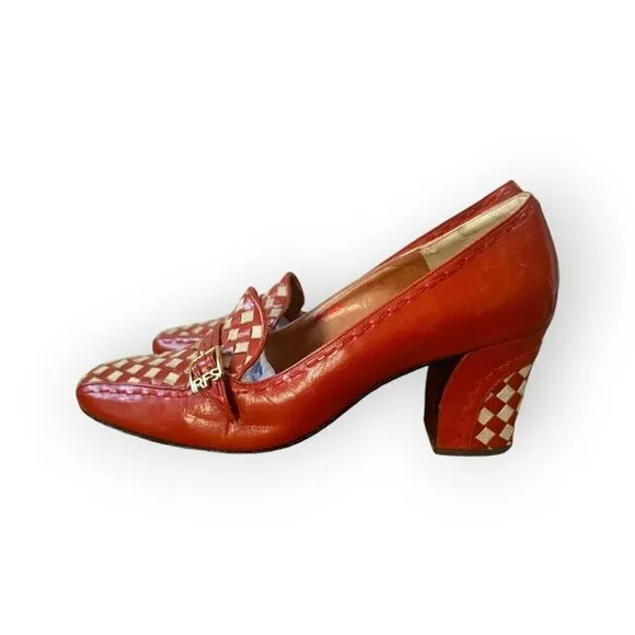 Vintage Rosina Ferragamo Schiavone Leather Heeled Loafer Pumps,  Size 7 1/2, Red