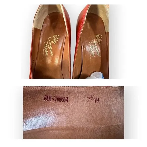 Vintage Rosina Ferragamo Schiavone Leather Heeled Loafer Pumps,  Size 7 1/2, Red