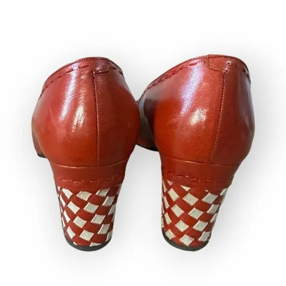 Vintage Rosina Ferragamo Schiavone Leather Heeled Loafer Pumps,  Size 7 1/2, Red