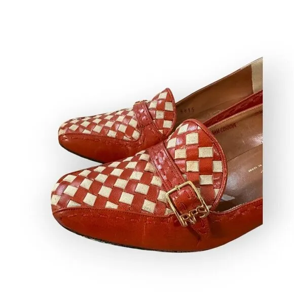 Vintage Rosina Ferragamo Schiavone Leather Heeled Loafer Pumps,  Size 7 1/2, Red