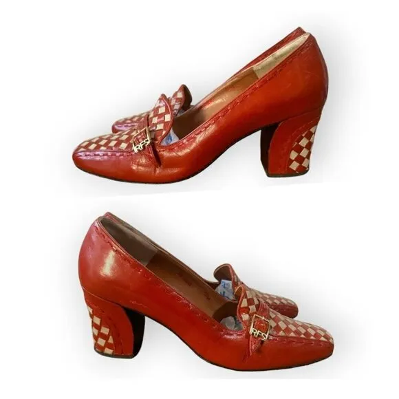 Vintage Rosina Ferragamo Schiavone Leather Heeled Loafer Pumps,  Size 7 1/2, Red