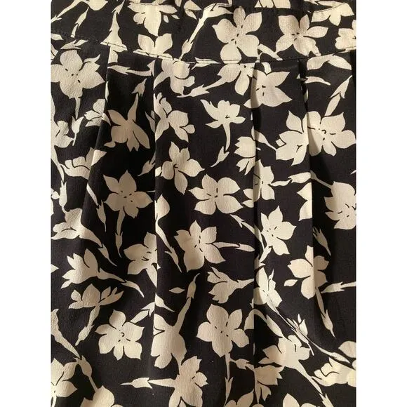 VINTAGE Royal Silk Japan Black &amp; White Floral Print Skirt ~ Sx 4 ~ Like YSL Rive