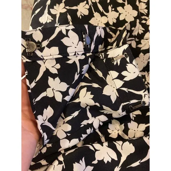 VINTAGE Royal Silk Japan Black &amp; White Floral Print Skirt ~ Sx 4 ~ Like YSL Rive