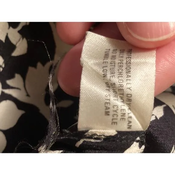 VINTAGE Royal Silk Japan Black &amp; White Floral Print Skirt ~ Sx 4 ~ Like YSL Rive