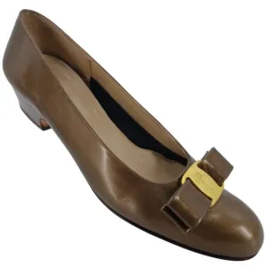 Vintage Salvatore Ferragamo Bronze Vara Bow Pumps Womens 8.5 Dress Shoes Italy