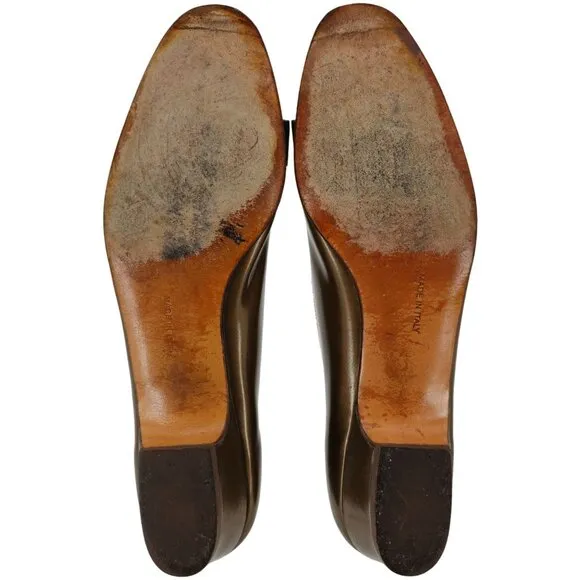 Vintage Salvatore Ferragamo Bronze Vara Bow Pumps Womens 8.5 Dress Shoes Italy