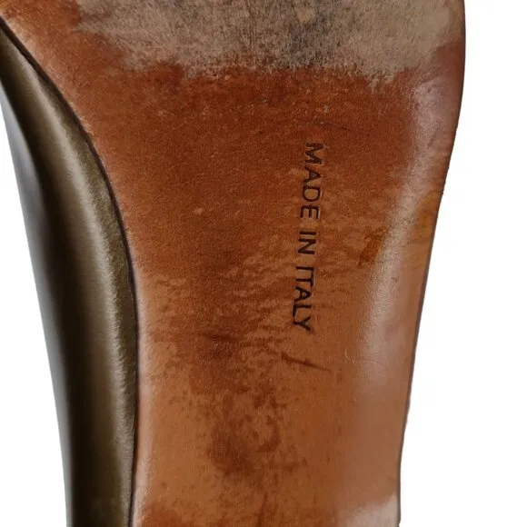 Vintage Salvatore Ferragamo Bronze Vara Bow Pumps Womens 8.5 Dress Shoes Italy