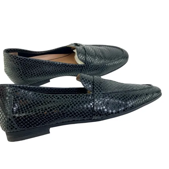 Vionic Black Lizard Zana Penny Loafer Flats Pointed Toe Leather Shoes