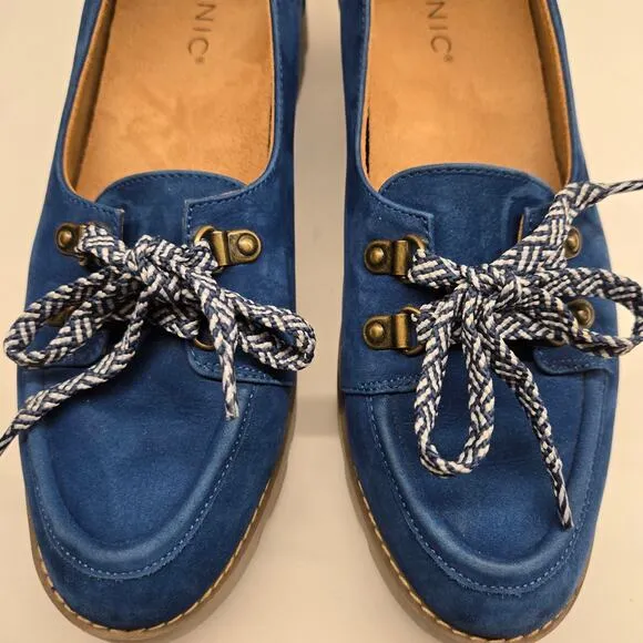 Vionic Teagan Blue Nubuck Lace-up Casual Slip-on Platform Loafer Shoes, Size 8