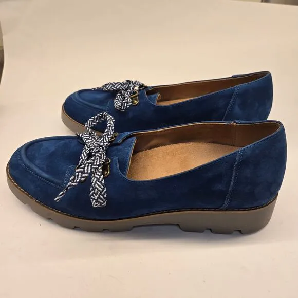Vionic Teagan Blue Nubuck Lace-up Casual Slip-on Platform Loafer Shoes, Size 8