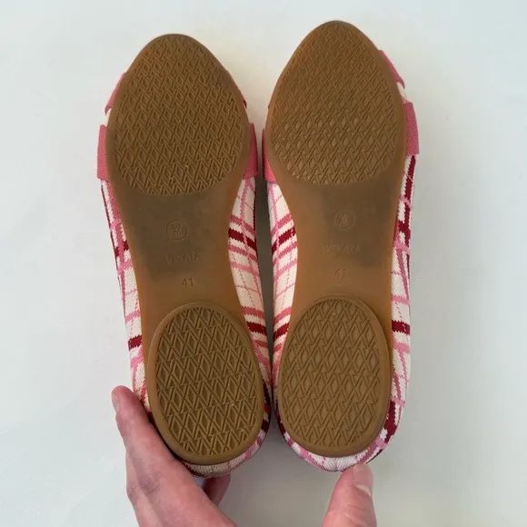 Vivaia Bibi Almond Toe Knotted Flats Multi Red Plaid Women’s Size 9.5 EUC
