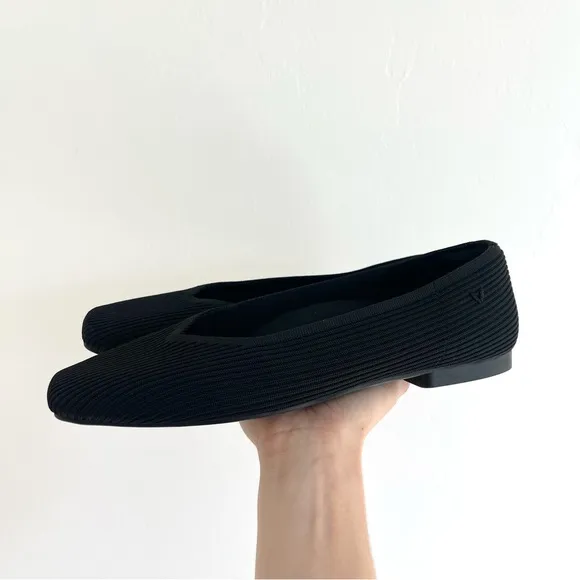 Vivaia Margot 2.0 Black Textured Square Toe V-Cut Flats Business Shoes Size 40.5