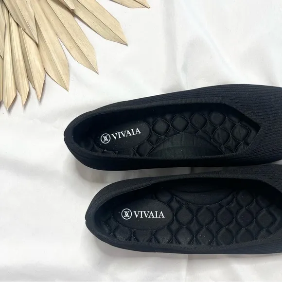 Vivaia Margot 2.0 Black Textured Square Toe V-Cut Flats Business Shoes Size 40.5