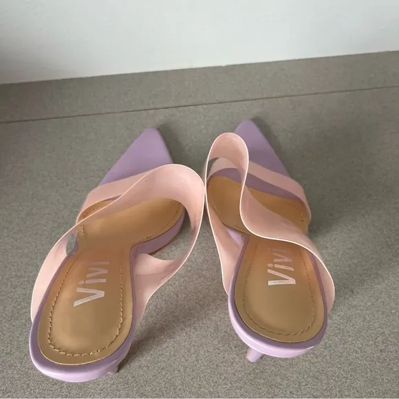 ViVI PVC Open Toe Mules Pumps Stiletto Heels Sz 8