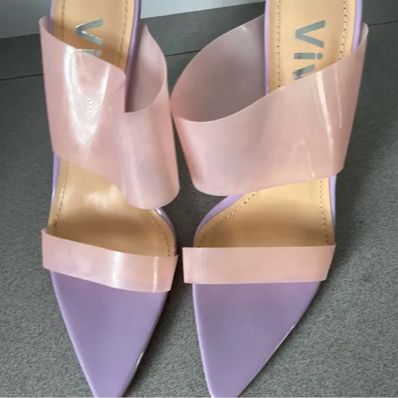 ViVI PVC Open Toe Mules Pumps Stiletto Heels Sz 8