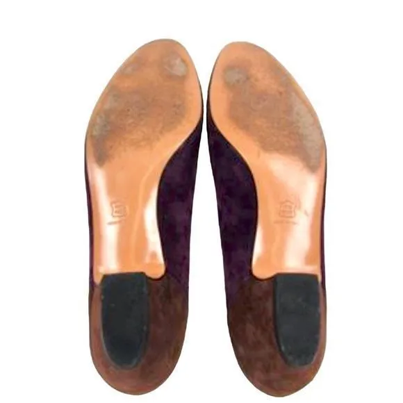 VNTG Salvatore Ferragamo Purple &amp; Brown Suede Low‎ Heeled Pumps — SZ 10  EUC!
