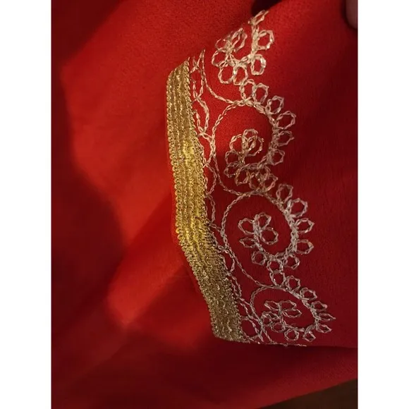 VTG Red Gold Embroidered Kaftan Bell sleeve ORNATE Church Dress Muumuu 60S 70s