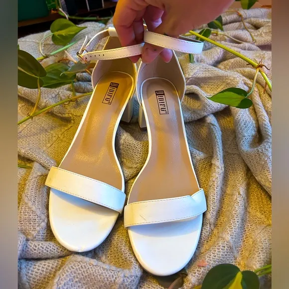 White Bridal Chunky Heels
