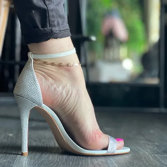 White rhinestones elegant simple occasion heels