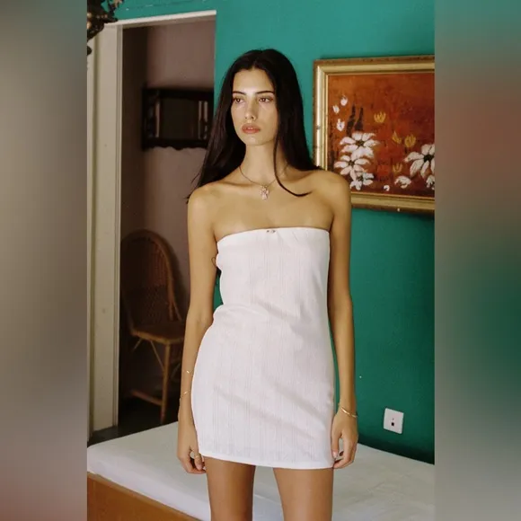With Jean Frankie | White Pointelle Mini Dress NWOT