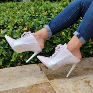 Women Baby Pink Low Cut Pontied Toe Booties