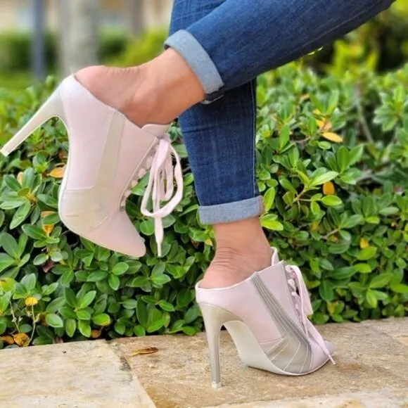 Women Baby Pink Low Cut Pontied Toe Booties