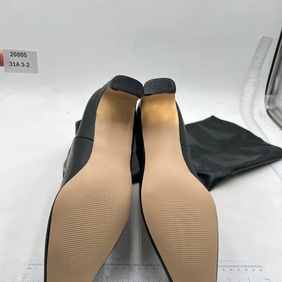 Women Comfortable Low Heel Pull on Knee High Boots Stylish Square Toe Black Shoe