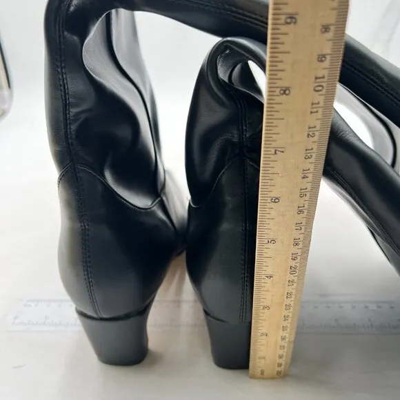 Women Comfortable Low Heel Pull on Knee High Boots Stylish Square Toe Black Shoe