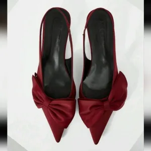 WOMEN ELEGANT BOWKNOT DECOR POINTED TOE WEDGE HEELS FOR CHRISTMAS