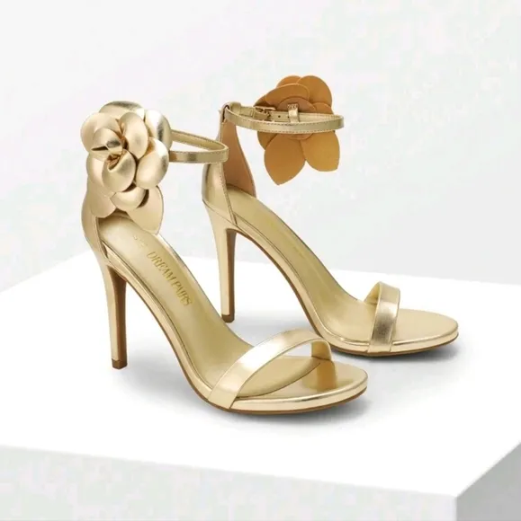 Women Floral Decor High Heeled Sandals, Elegant Ankle Strap Round Open Toe Stile