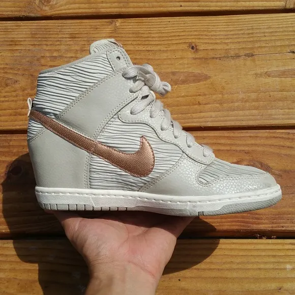 Women Nike Dunk Sky Hi High Wedge Wedges Beige Gold Sneakers Shoes