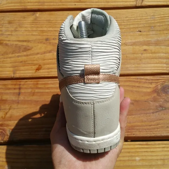 Women Nike Dunk Sky Hi High Wedge Wedges Beige Gold Sneakers Shoes