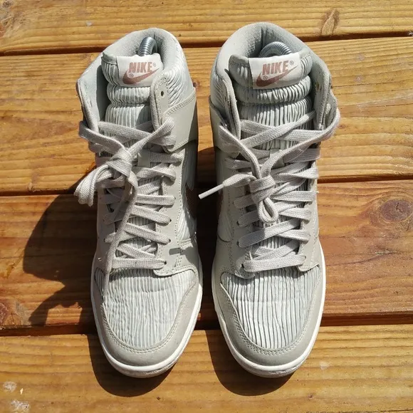 Women Nike Dunk Sky Hi High Wedge Wedges Beige Gold Sneakers Shoes