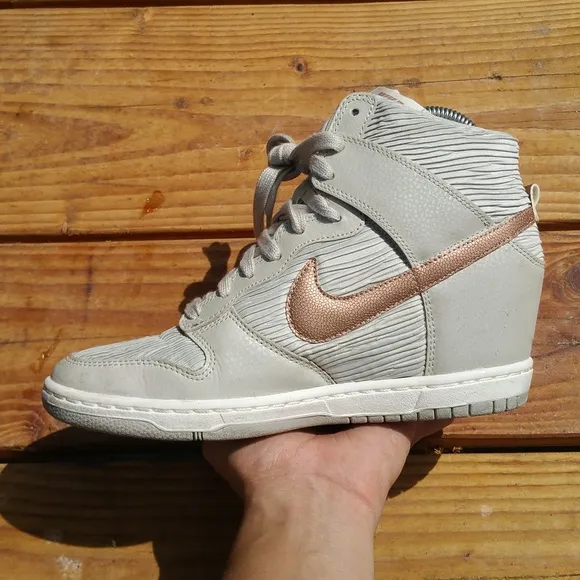 Women Nike Dunk Sky Hi High Wedge Wedges Beige Gold Sneakers Shoes