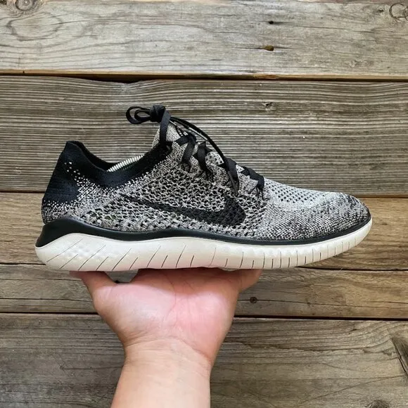 Women Size 12 / Size 10.5 Men Nike Free RN Flyknit 2018 Black White Running Shoe