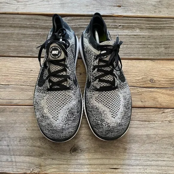 Women Size 12 / Size 10.5 Men Nike Free RN Flyknit 2018 Black White Running Shoe