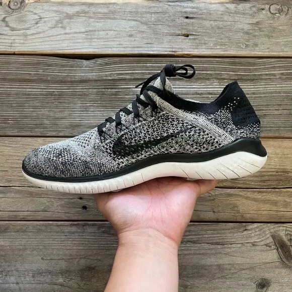 Women Size 12 / Size 10.5 Men Nike Free RN Flyknit 2018 Black White Running Shoe