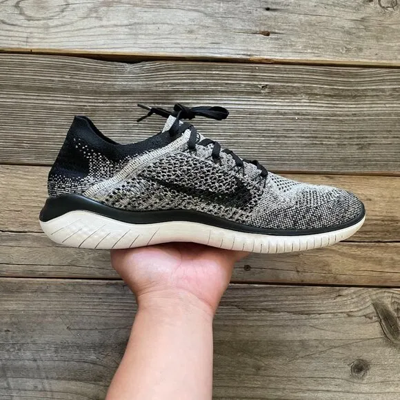 Women Size 12 / Size 10.5 Men Nike Free RN Flyknit 2018 Black White Running Shoe