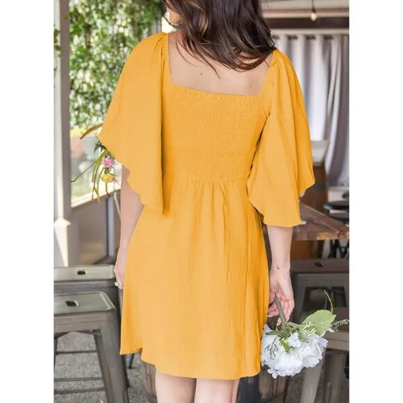 Womens Citrus Dresses 2024 Spring Summer Deep V Neck Elegant Bow tie Mini Dress