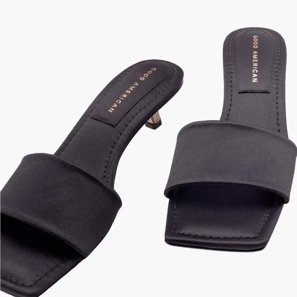 Women’s Good American Size 6.5 Kickstand Slide Sandal Mules Black Satin GA117K-X